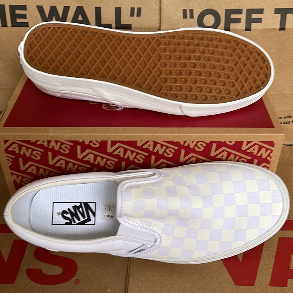 Vans Classic Men’s Slip On Checkerboard True White/ True White sneakers - Picture 5 of 16
